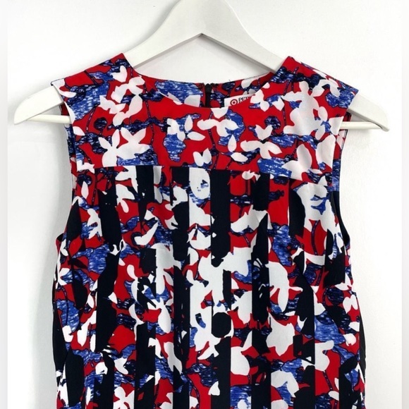 EXCELLENT Peter Pilotto For Target Red Floral Printed Striped Crepe Dress - Picture 4 of 6